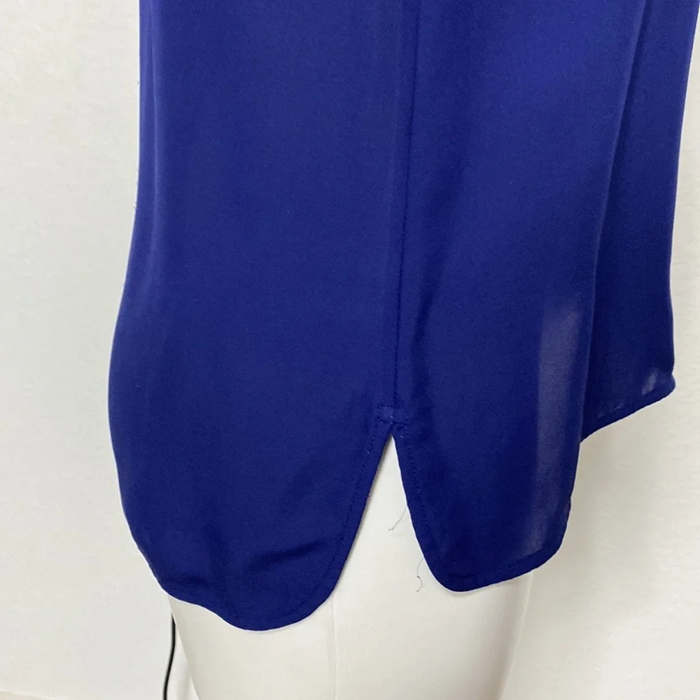 The Kooples Blue 100% Silk Preppy V-Neck Short Sleeve Coastal Blouse Size M - Picture 7 of 9